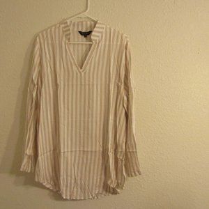 Printed Notch-Neck Roll Tab Blouse